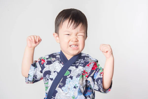 Nahaufnahme Portriat Asiatisch Baby Boy Kleinkind Tragen Japanisch Tracht Tradition — Stockfoto