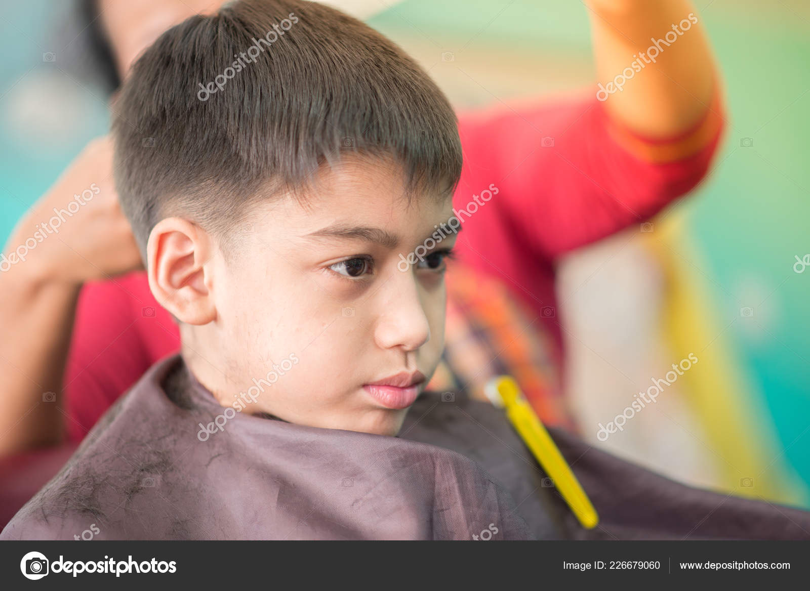 Little Boy Sitting Hair Cut Barber Shop Stock Photo C Wckiw