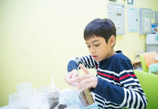 Niño Planta Pequeño Árbol Botella Clase Ciencias — Foto de Stock