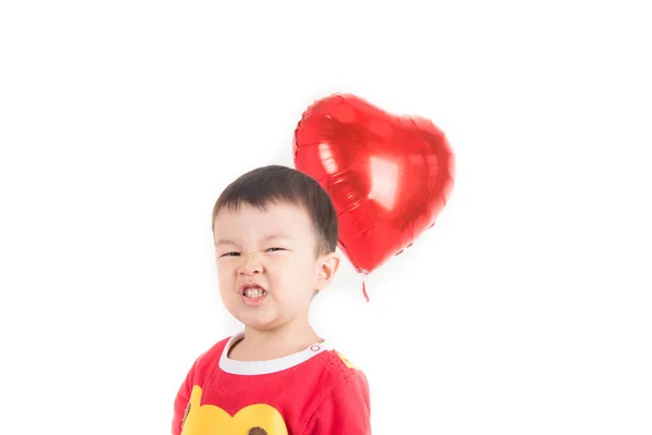 Garçon Frère Avec Ballon Forme Coeur Amour — Photo