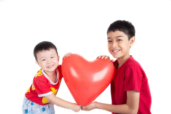 Boy Sibling Balloon Heart Shape Love — Stock Photo, Image