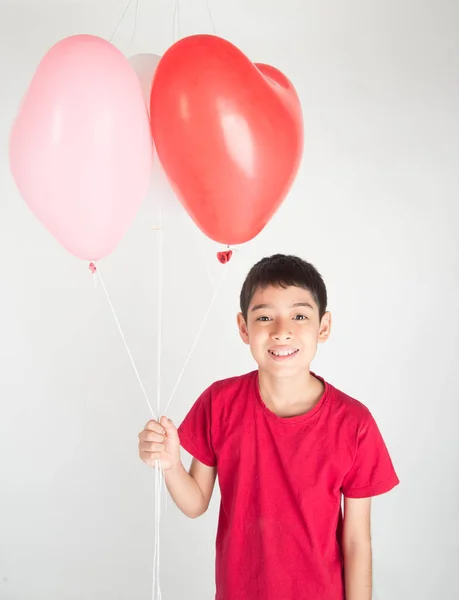 Garçon Frère Avec Ballon Forme Coeur Amour — Photo