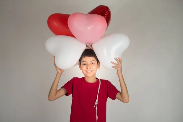 Garçon Frère Avec Ballon Forme Coeur Amour — Photo