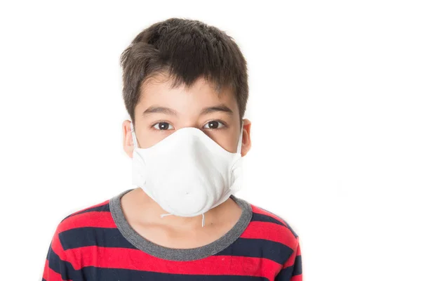 Menino Usando Respirador Poeira Máscara Proteção Dobrável Pm2 Ear Head — Fotografia de Stock