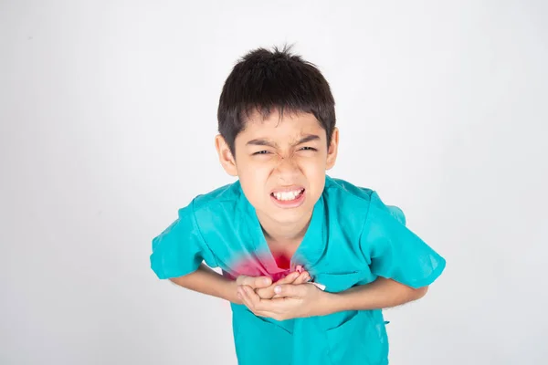 Menino Tem Dor Peito Doença Ataque Cardíaco — Fotografia de Stock