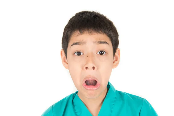 Poco Chico Tasa Mezcla Haciendo Cara Divertida Muchas Emociones — Foto de Stock