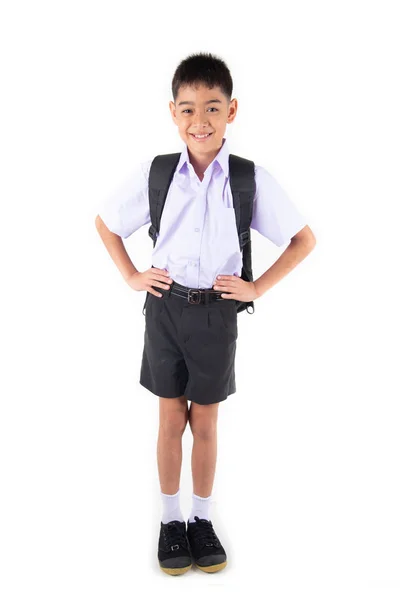 Liten Asain Pojke Student Uniform Vit Bakgrund — Stockfoto