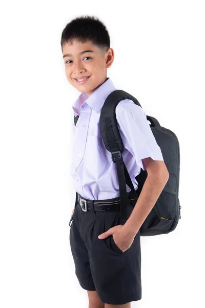 Malý Asain Chlapec Studentské Uniformě Bílém Pozadí — Stock fotografie