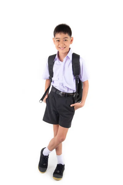 Liten Asain Pojke Student Uniform Vit Bakgrund — Stockfoto