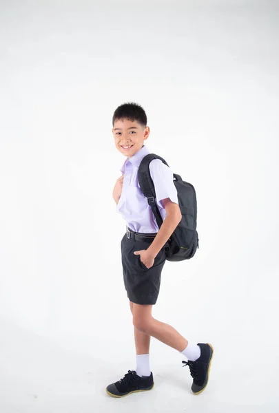Μικρό Asain Αγόρι Στολή Μαθητή Λευκό Φόντο Εικόνα Αρχείου