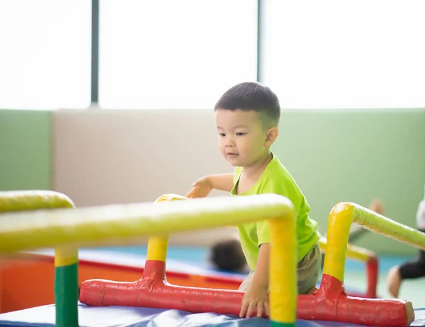 Little Toddler Boy Working Out Indoor Gym Excercise — Stock Photo, Image