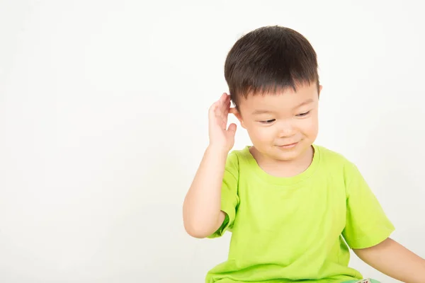 Little Asian Toddler Boy Playing Wood Blocks Wear Helmet Engineer — Stock Photo, Image