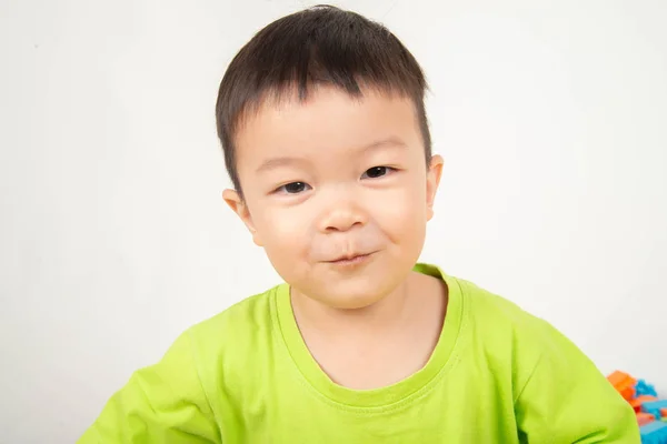 Gros Plan Asiatique Tout Petit Garçon Sourire Avec Visage Heureux — Photo