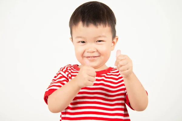 Kleine Asiatische Junge Schlag Nach Oben Mit Glücklich Lächeln — Stockfoto