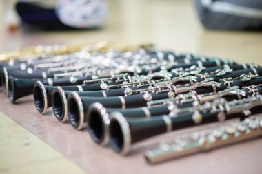 Close up of clarinet woodwind music instrument