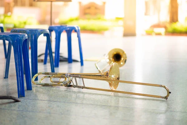 Trombone Floor Practicing Time Music Class — Stock Photo, Image