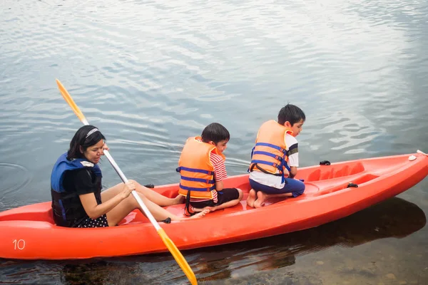 Family Rowing Kayak Boat Nature Travel Trip — Stock Photo, Image