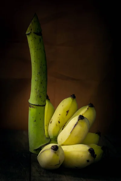 Banana Cultivada Tom Escuro Ainda Vida — Fotografia de Stock