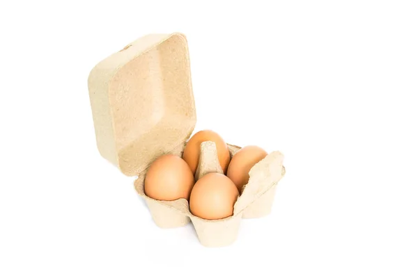 Chicken Eggs Pulp Egg Carton White Background — Stock Photo, Image