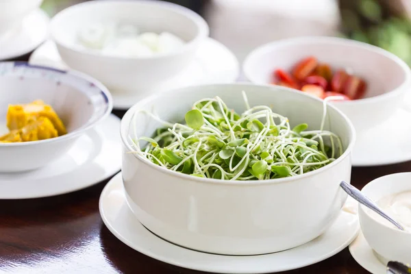 Sunflower sprouts in a bowl — Stock Photo, Image