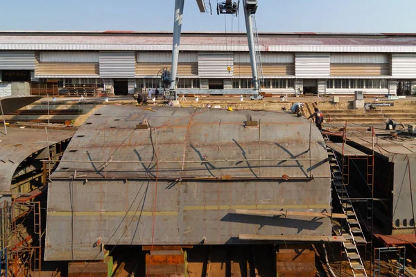 Construção Naval Atirar Dentro Doca Seca — Fotografia de Stock