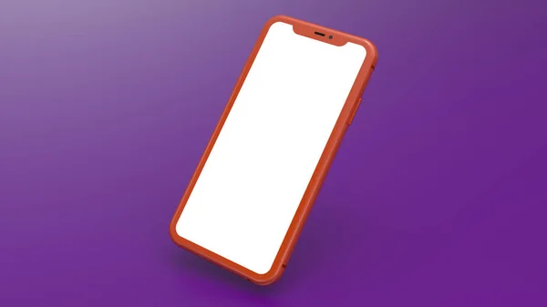 Makieta Pomarańczowego Telefonu Komórkowego Fioletowym Gradientowym Tłem Idealny Umieszczania Obrazów — Zdjęcie stockowe