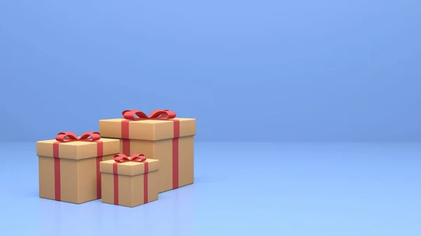 Orangefarbene Weihnachtsgeschenkboxen Auf Blauem Hintergrund Ideal Zur Herstellung Von Karten — Stockfoto