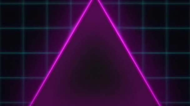 ネオンレトロな背景 紫色の三角形のちらつき — ストック動画