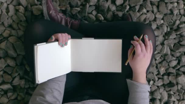 Menina Segura Seu Caderno Esboços Lápis Para Preparar Para Desenhar — Vídeo de Stock