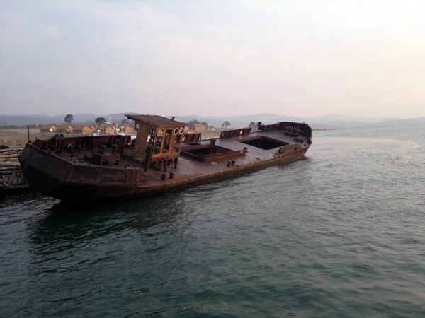 Oude Barge Het Baikalmeer Olkhon Eiland Rusland — Stockfoto