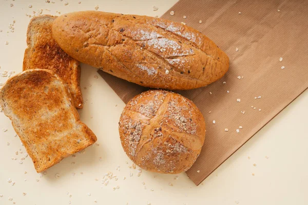 Gruppo Molti Tipi Pane Piatto Vista Dall Alto — Foto Stock