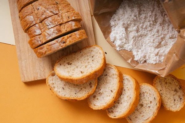 Gruppo Molti Tipi Pane Piatto Farina Cottura — Foto Stock