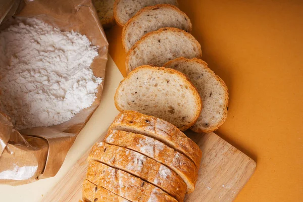 Gruppo Molti Tipi Pane Piatto Farina Cottura — Foto Stock