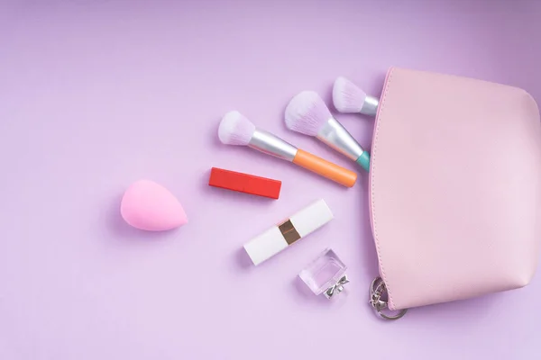 Cosmetic Pastel Colourful Accessories Pink Tone Purple Pink Background — Stock Photo, Image