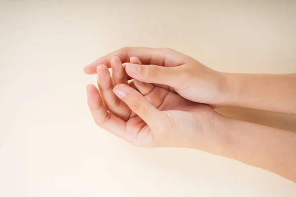 Mano Humano Sobre Fondo Blanco Cómo Limpiar Mano Con Gel — Foto de Stock