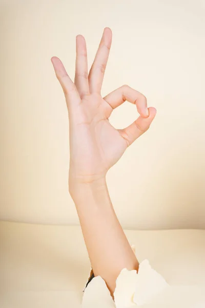 Mujer Manos Aisladas Mostrando Signo Sobre Fondo Blanco —  Fotos de Stock