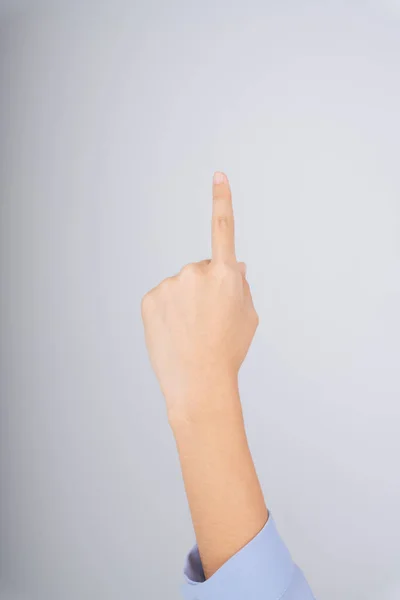 Vrouw Hand Met Wijsvinger Isoleren Witte Achtergrond Kiezen Selecteren Aanwijzen — Stockfoto