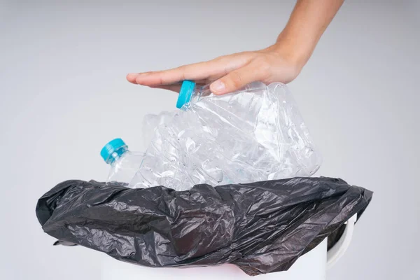 Woman Hand Putting Plastic Bottle Resue Recycling Trash Rubbish Bin Royalty Free Stock Images
