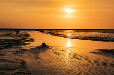 Tayland 'da deniz manzarası çok güzel. Balıkçı adam okyanusta balık bulmak için yelken açıyor..