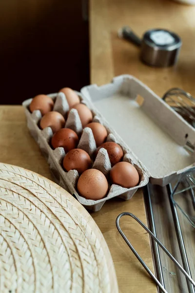Box Dozen Chicken Egg Worktop Kitchen — Stock Photo, Image