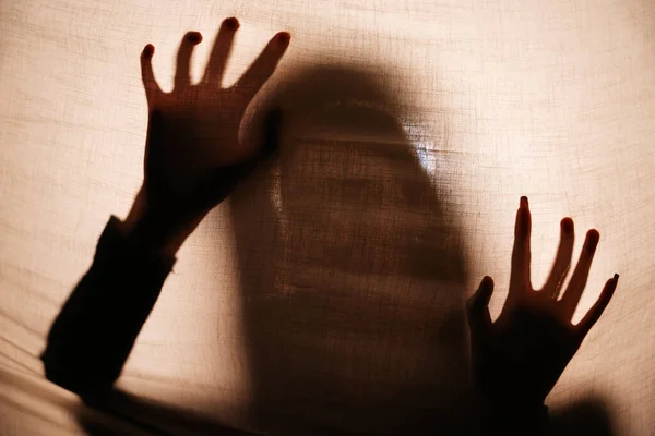 Shadow Horror Long Hair Woman Wall Mystery Ghost — Stock Photo, Image