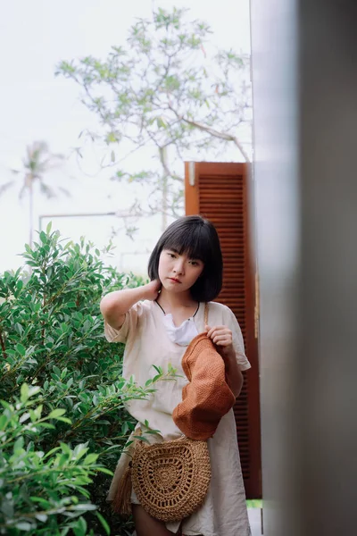 Fashion Portrait Beautiful Asian Thai Woman Traveler Country Side Hotel — Stock Photo, Image