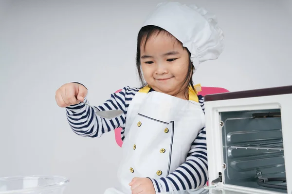 Bastante Asiático Tailandés Niño Jugar Papel Como Chef Poner Mixta —  Fotos de Stock
