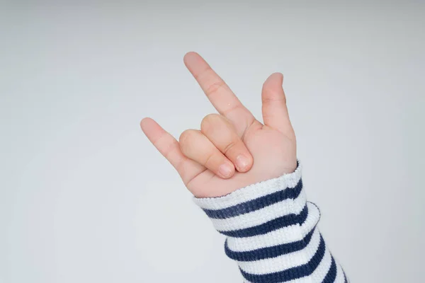 Kid Hand Love You Gesture Isolate White Background — Stock Photo, Image