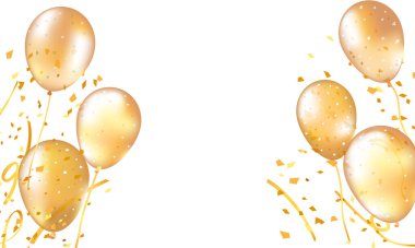 Doğum günü partisi ya da balon festivali tasarımı için sarı balonlar. Tatil tebrik kartı için beyaz arka planda parlak, 3 boyutlu, gerçekçi, parlak balon. Altın balonlar hazır. Doğum günü balonu seti. Şişme hava uçan balon gerçekçi