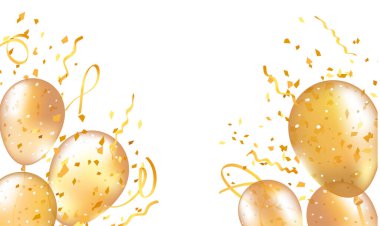 Doğum günü partisi ya da balon festivali tasarımı için sarı balonlar. Tatil tebrik kartı için beyaz arka planda parlak, 3 boyutlu, gerçekçi, parlak balon. Altın balonlar hazır. Doğum günü balonu seti. Şişme hava uçan balon gerçekçi