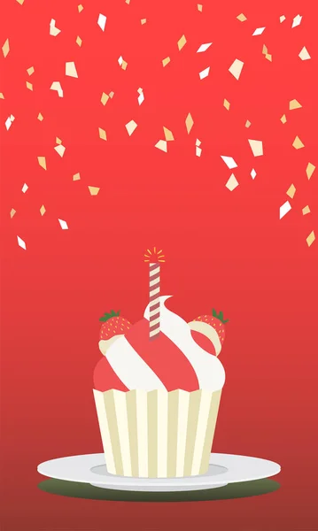 맛있는 컵케이크 벡터거세 생일에 양초를 상징하는 케익을 위에서 일러스트 양초를 — 스톡 벡터