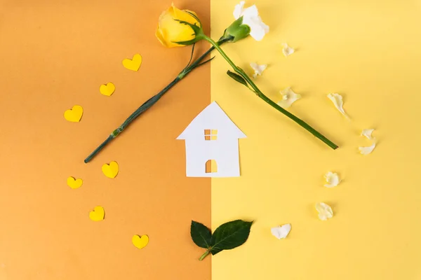 Üst Manzara Sarı Turuncu Arka Planda Kağıdı Kesimi Çiçek — Stok fotoğraf