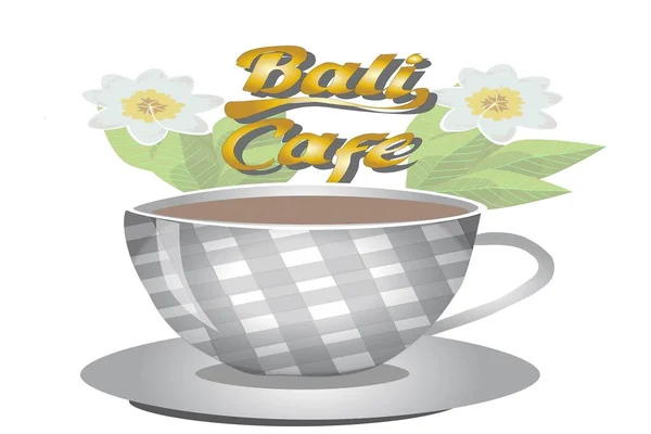 Bella Tazza Caffè Tradizionale Bali Caffè Logo Con Motivo Scacchi — Vettoriale Stock