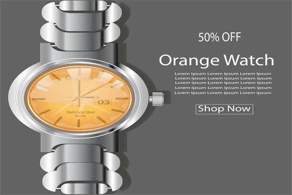 Een Achtergrond Template Van Horloges Met Oranje Fruit Achtergrond Plaat — Stockvector